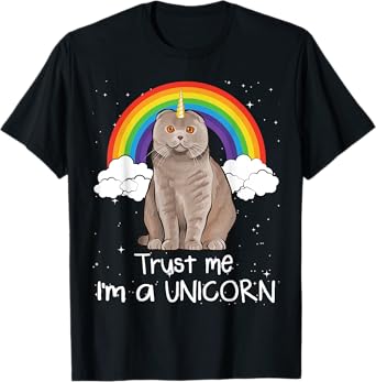 Rainbow Scottish Fold Trust Me I'm A Unicorn Cat Men Women T-Shirt