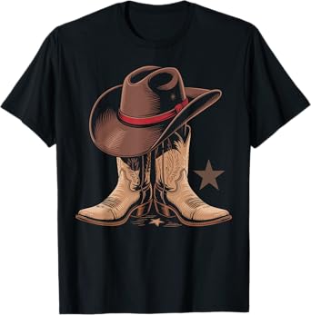 Cowboy Boots and Hat Western Rodeo Star Vintage Graphic T-Shirt