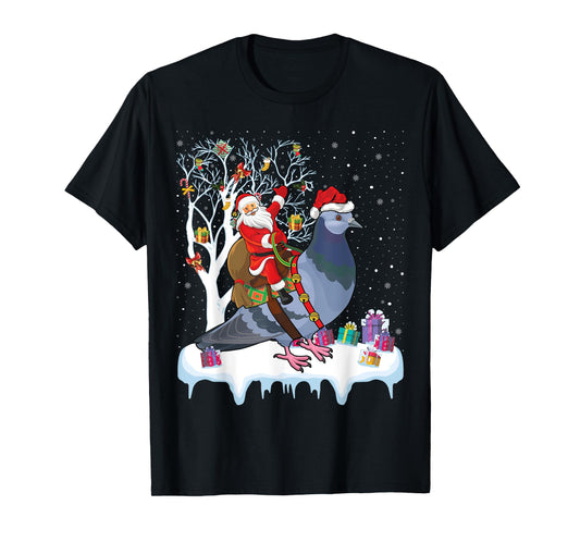 Pigeon Bird Lover Xmas Gift Santa Riding Pigeon Christmas T-Shirt