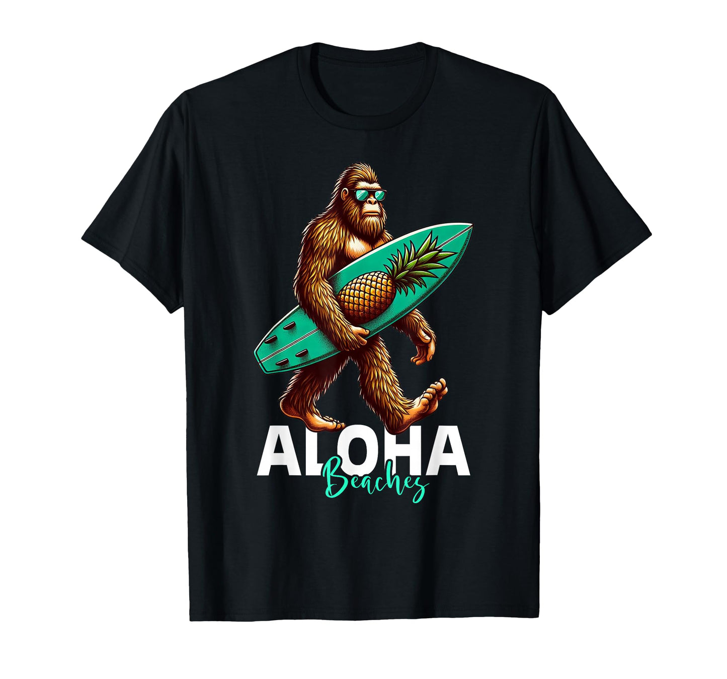 Kids Mens Bigfoot Surfing Hawaiian Beach Funny Sasquatch T-Shirt