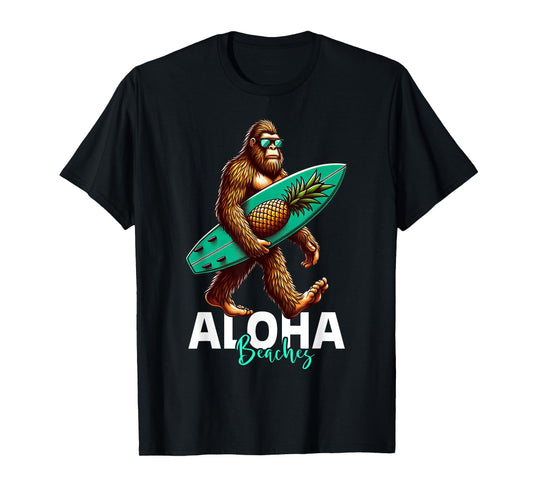 Kids Mens Bigfoot Surfing Hawaiian Beach Funny Sasquatch T-Shirt
