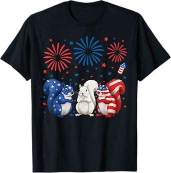 Squirrel USA Flag Patriotic 4th of July Gifts Men Women Kids T-Shirt