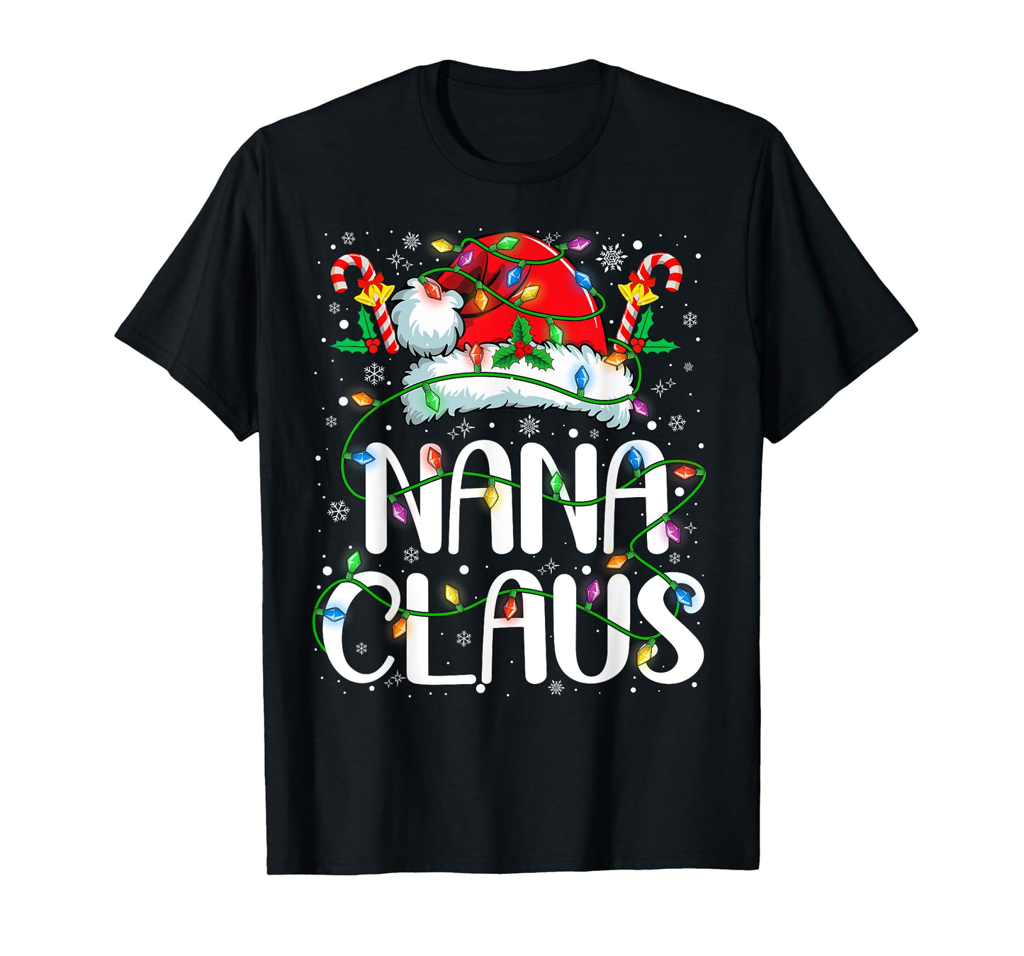 Nana Claus Christmas Lights Pajama Xmas Family Matching T-Shirt