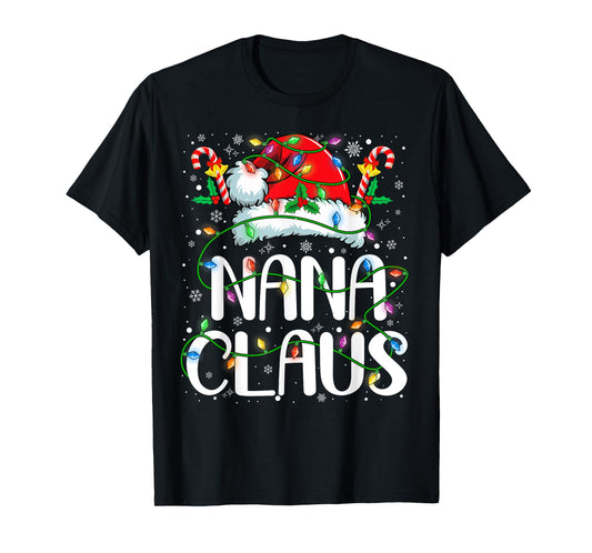 Nana Claus Christmas Lights Pajama Xmas Family Matching T-Shirt