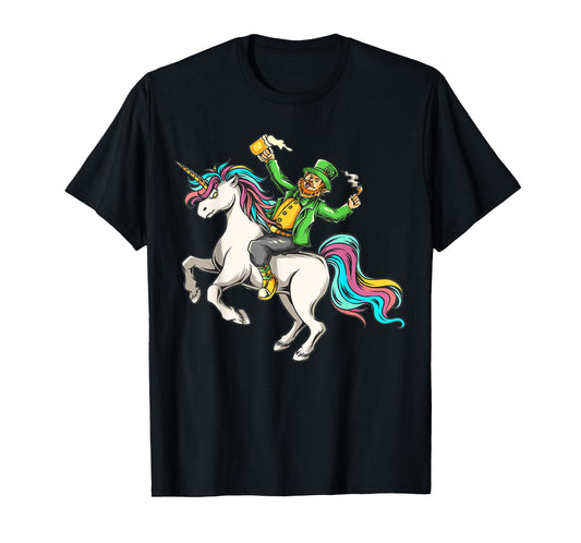 Leprechaun riding a Lepricorn Unicorn St Patricks Day T-Shirt