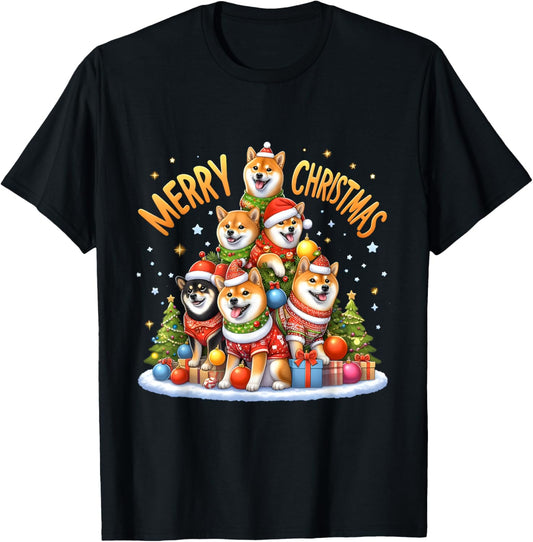 Cute Shiba Inu Dogs Xmas Gift Merry Christmas Christmas Tree T-Shirt