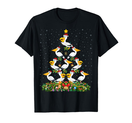 Pelican Bird Xmas Tree Gift Santa Hat Pelican Christmas T-Shirt