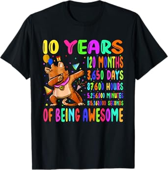 Dabbing Cat 10 Years 120 Months Boy Girl 10th Birthday Party T-Shirt