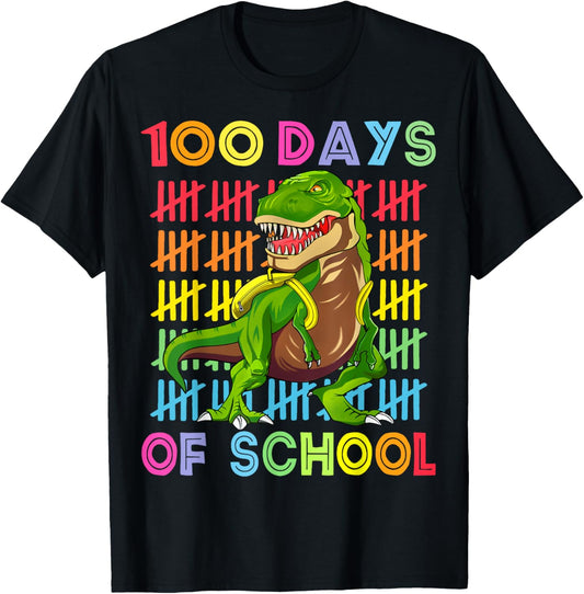 100th Day Of School Dino Kids Happy 100 Days Dinosaur T Rex T-Shirt
