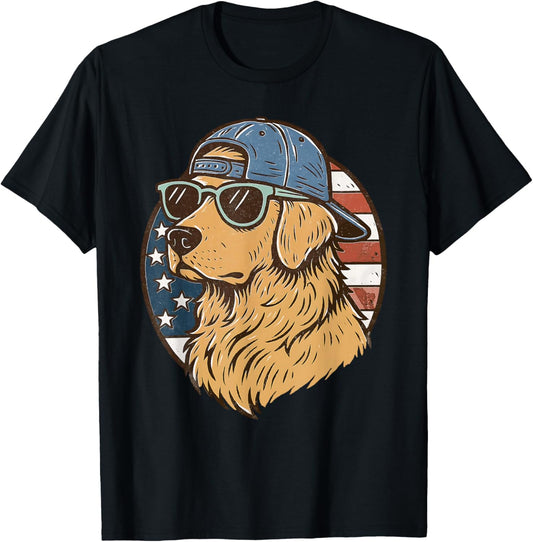 Golden Retriever Sunglasses Patriotic Dog 4th July US Flag T-Shirt