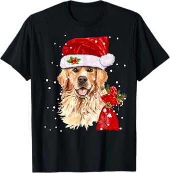 Golden Retriever T Shirt Dog Christmas Light Holiday Party T-Shirt for Men Women Kids