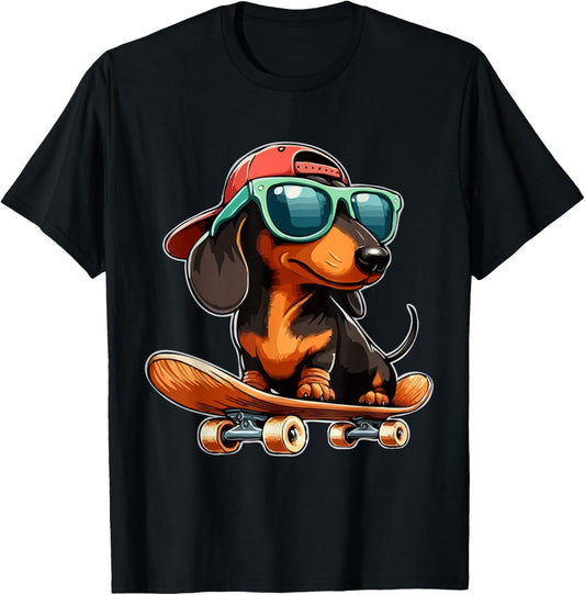 Cute Dachshund on a Skateboard Funny Wiener Dog T-Shirt