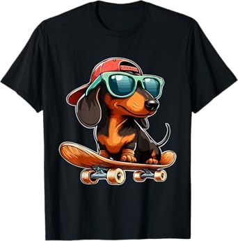Cute Dachshund on a Skateboard Funny Wiener Dog T-Shirt