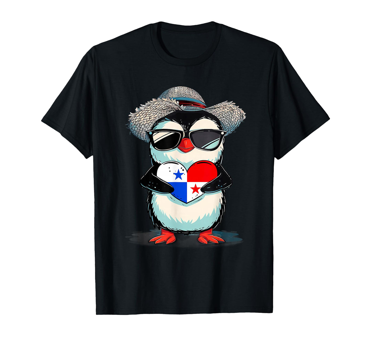 Panama Cute Penguin Heart Panamanian Roots Panamanian Flag T-Shirt