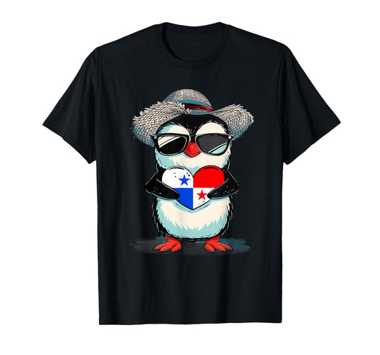 Panama Cute Penguin Heart Panamanian Roots Panamanian Flag T-Shirt