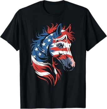 Horse 4th Of July Patriotic Horse Graphic American Flag T-Shirt