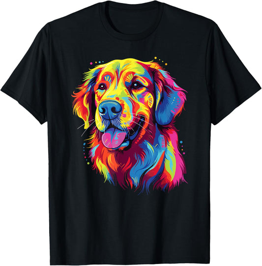Watercolor Colorful Golden Retriever Dog T-Shirt