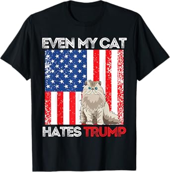 Even My Cat Hates Trump Against Trump American Flag Retro T-Shirt