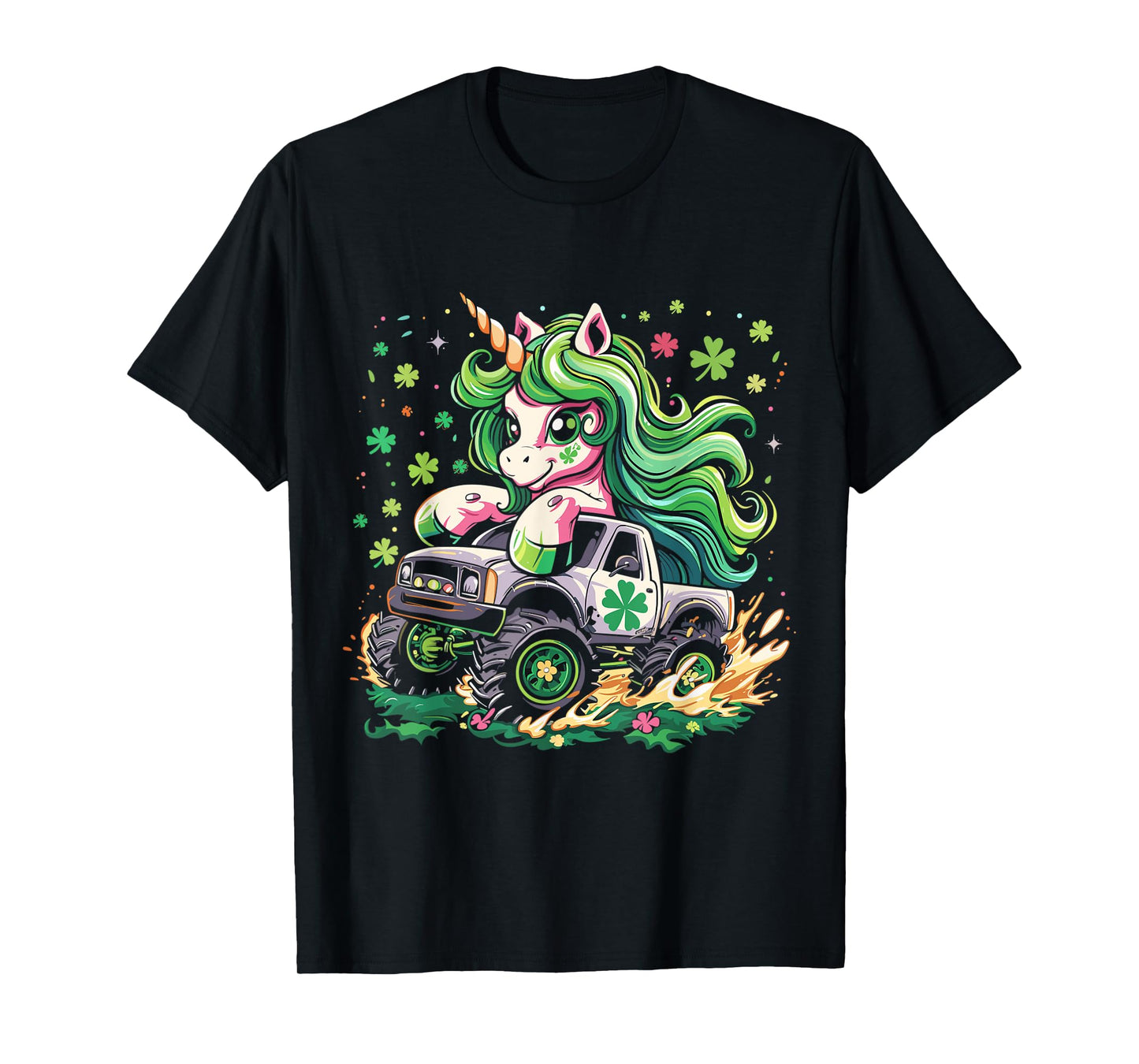 Funny Unicorn Riding Monster Truck Irish St Patricks Day T-Shirt