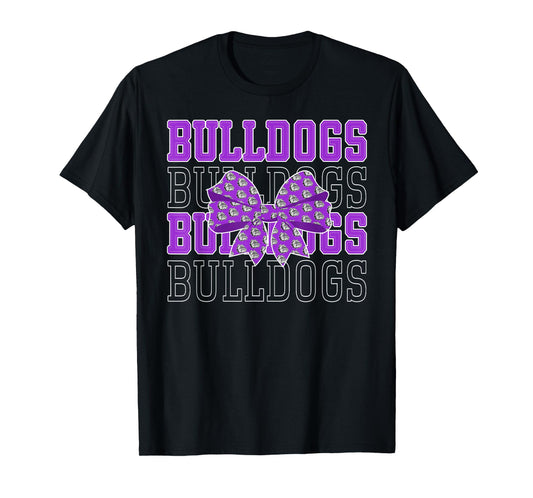 Purple Bulldogs Coquette Bow Bulldog Pride School Spirit T-Shirt