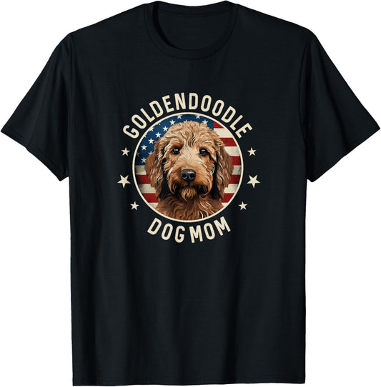 Golden doodle Mom American Flag, Goldendoodle Dog Mom T-Shirt