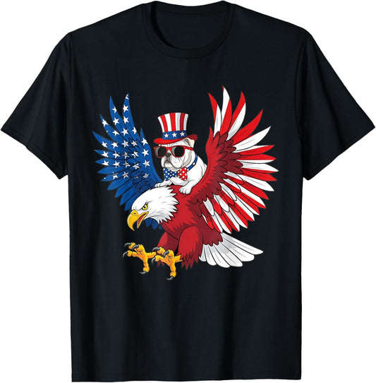 USA Eagle and dog Funny 4th of July American Flag T-Shirt
