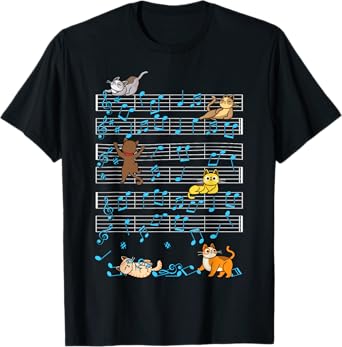 Funny Cat Playing Music Note Kitty Cute Musician Kitten Pet T-Shirt for Men Women Girls Kids