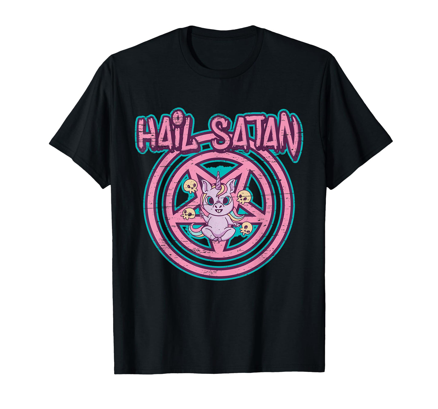 Hail Satan Death Metal Unicorn - Black Dark Rock Death Metal T-Shirt