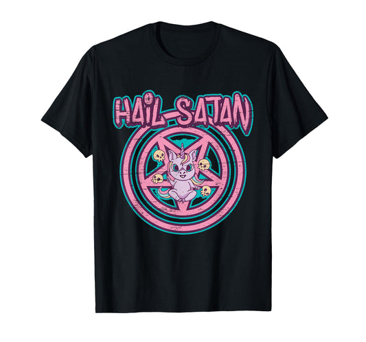 Hail Satan Death Metal Unicorn - Black Dark Rock Death Metal T-Shirt