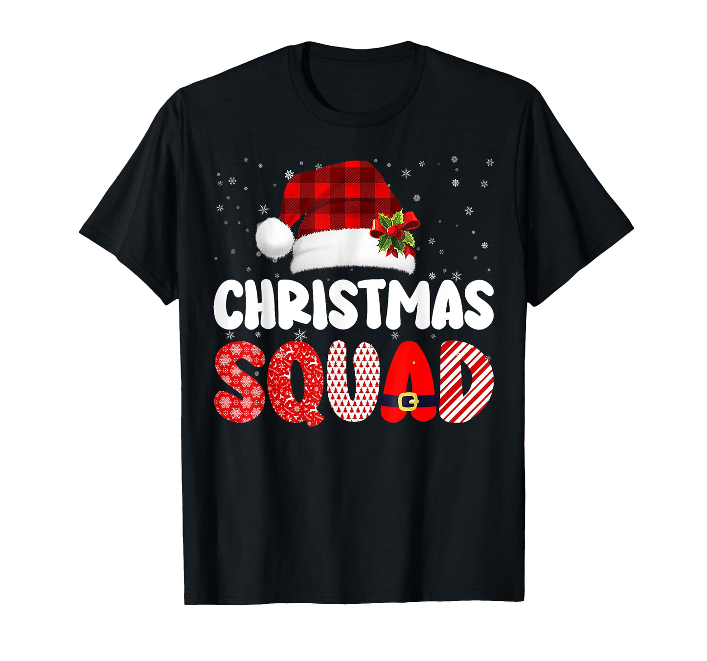 Christmas Squad Family Group Matching Red Plaid Santa T-Shirt
