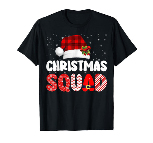 Christmas Squad Family Group Matching Red Plaid Santa T-Shirt