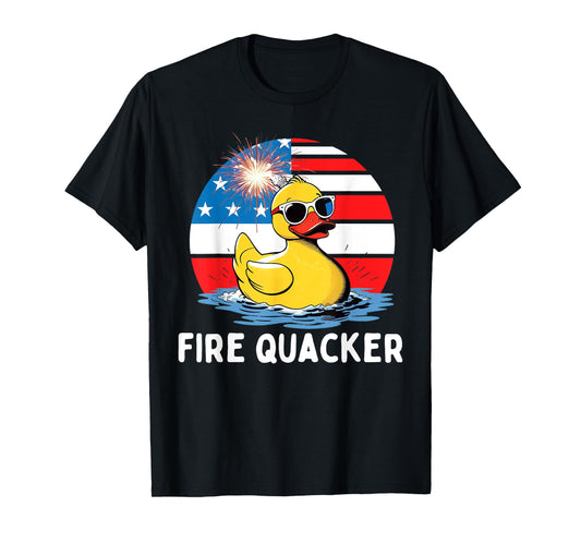 Fire Quacker Duck Firecracker Funny 4th of July USA Flag Kid T-Shirt