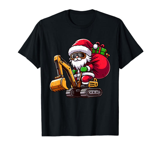 Christmas Santa Claus Driving Excavator Construction Pajama T-Shirt