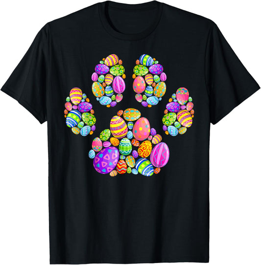 Funny Dog Paw Print With Easter Eggs Easter Day Boys Girls T-Shirt