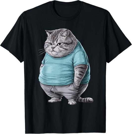 Funny Fat Sad Cat Art Design Fat Kitten Cat Lover Fat Cat T-Shirt