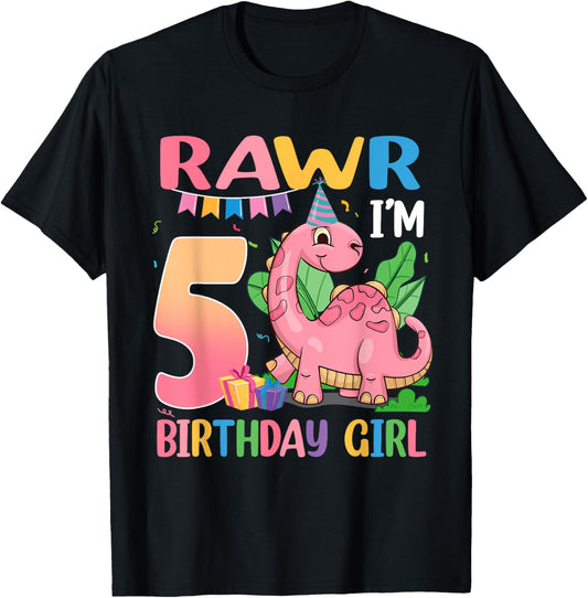 5 Year Old Birthday Girl Dinosaur 5th Birthday Party T-Shirt