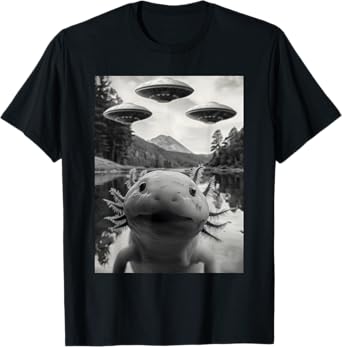 Funny Axolotl Selfie with UFOs Weird Axolotls amphibian T-Shirt