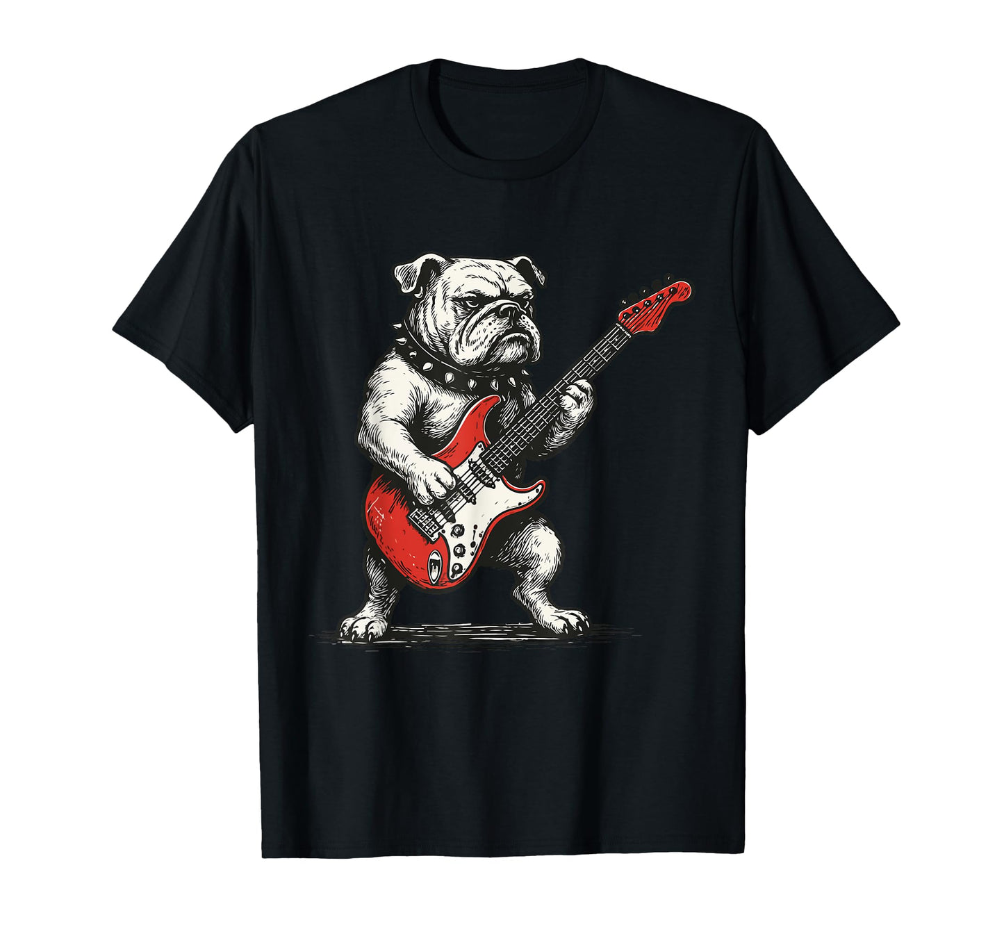 Rockin' Bulldog Electric Guitar Vintage Rock Dog Music Funny T-Shirt
