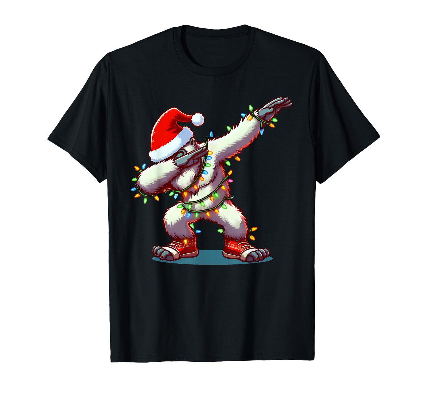 Christmas Santa Hat Dabbing Yeti Xmas Lights Dab Bigfoot T-Shirt