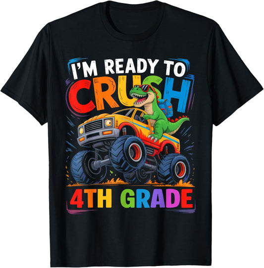 Back To School Boy Dinosaur I'm Ready To Crush 4th Grade T-Shirt