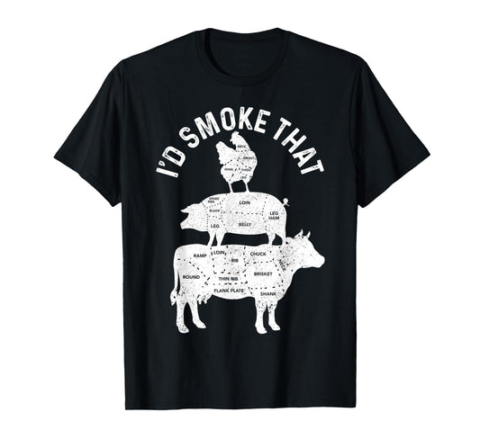 Chef Butcher BBQ I'd Smoke That Pork Beef Funny Father's Day T-Shirt