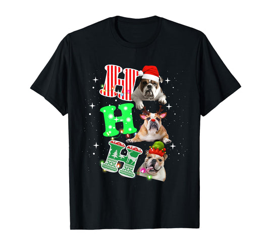 Ho Ho Ho English Bulldog Santa reindeer Christmas Men Women Kids T-Shirt