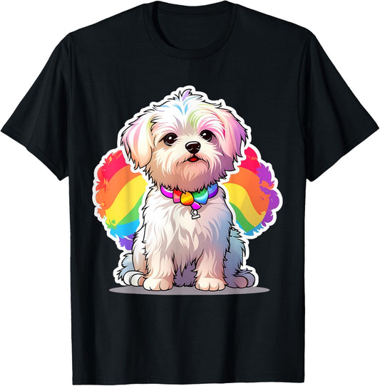 Gay Pride Flag Maltese Dog Lover Rainbow Pride Month T-Shirt