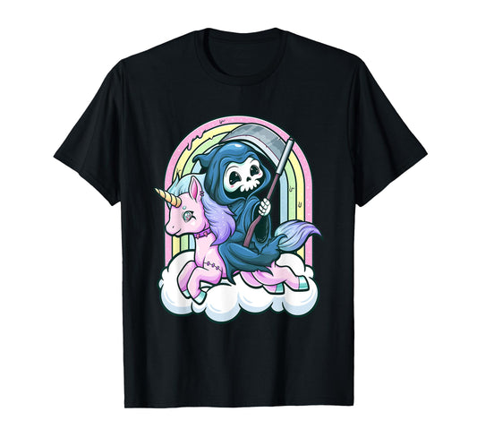 Kawaii Pastel Goth Cute Creepy Unicorn Grim Reaper T-Shirt