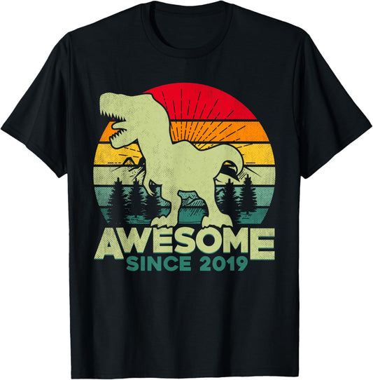 5th Birthday Dinosaur 5 Year Old Boy Kids Awesome Since 2019 T-Shirt