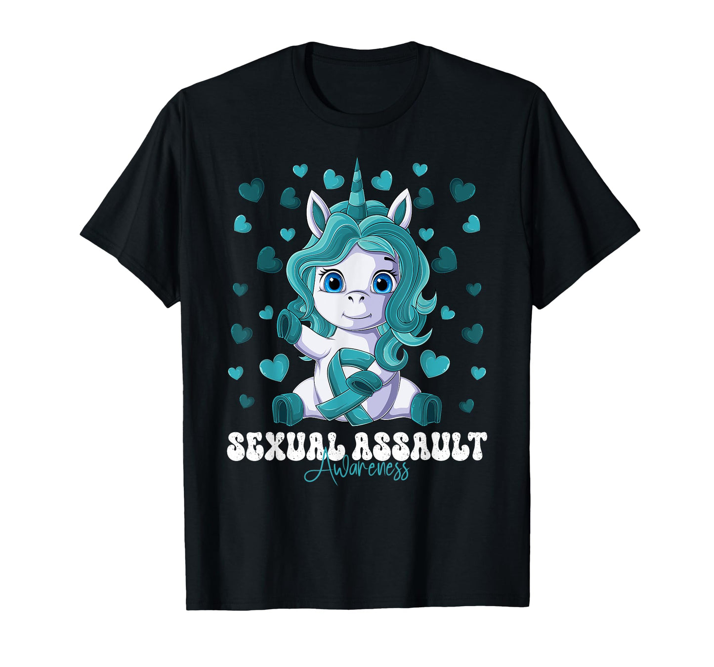 Sexual Assault Awareness Month Teal Ribbon Unicorn T-Shirt
