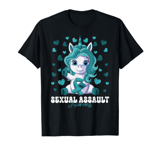 Sexual Assault Awareness Month Teal Ribbon Unicorn T-Shirt