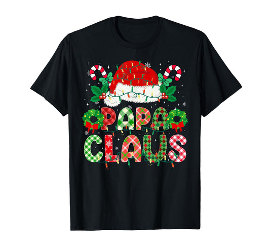 Papa Claus Christmas Lights Pajama Family Matching Grandpa T-Shirt