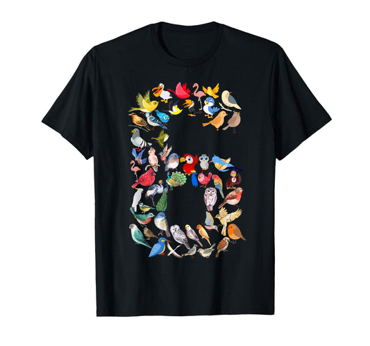 Kids 6th Birthday Birds Themed 6 Year Old Boys Bird Lover T-Shirt