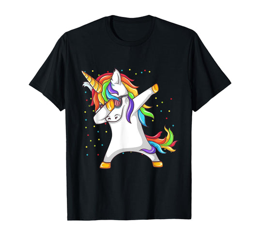 Dabbing Unicorn Rainbow Girls Kids Women T-Shirt